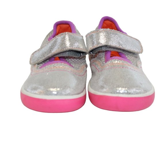 Wonder Nation Toddler 10 Silver Sparkly Hook Eye Closure Slide On Tennis Shoes - Picture 2 of 7